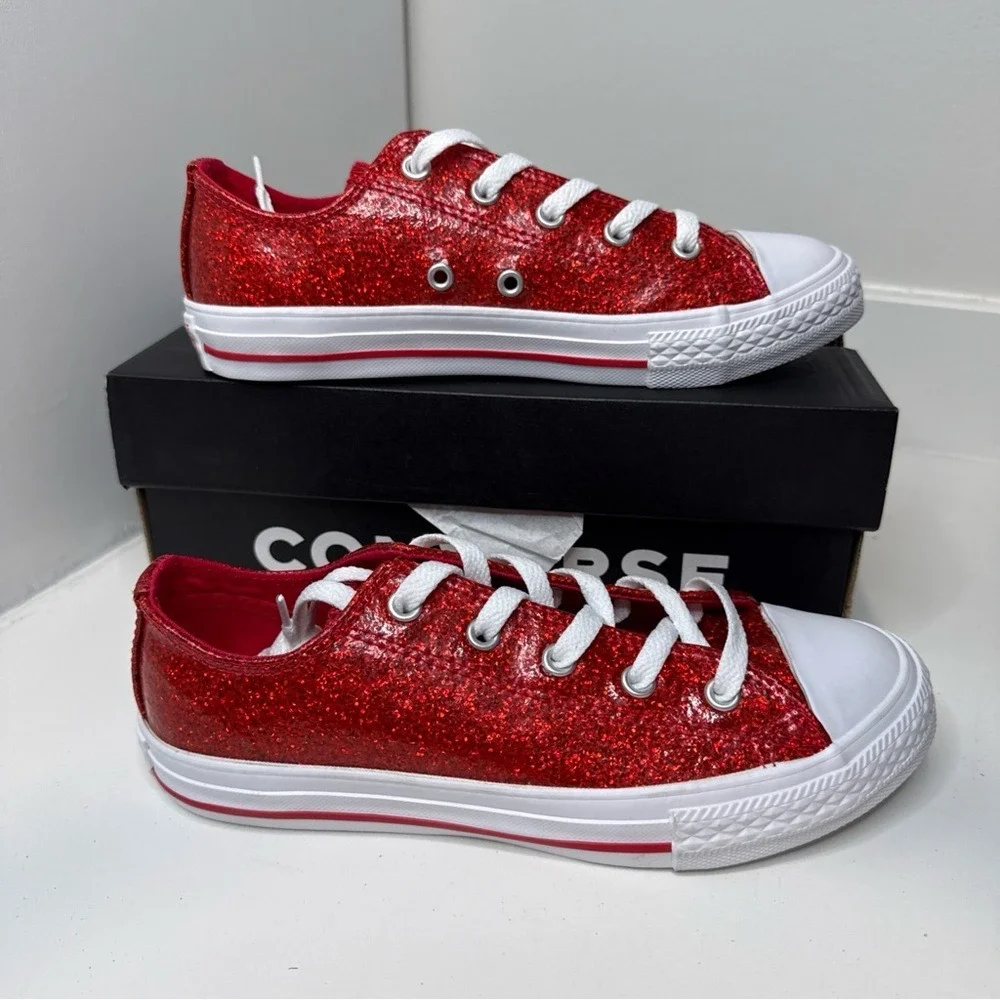 New Converse Red Glitter Sparkle Shoes Sneakers Girls size 2.5